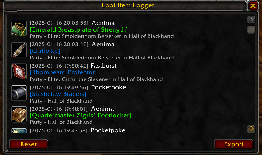 Warcraft Item Logs addon interface